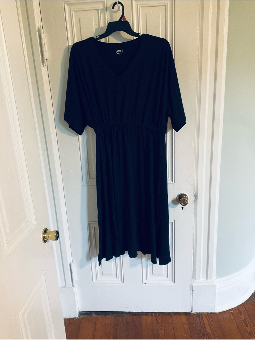 Able Nina Cinch Waist Black Jersey Knit Midi DressSZ L
